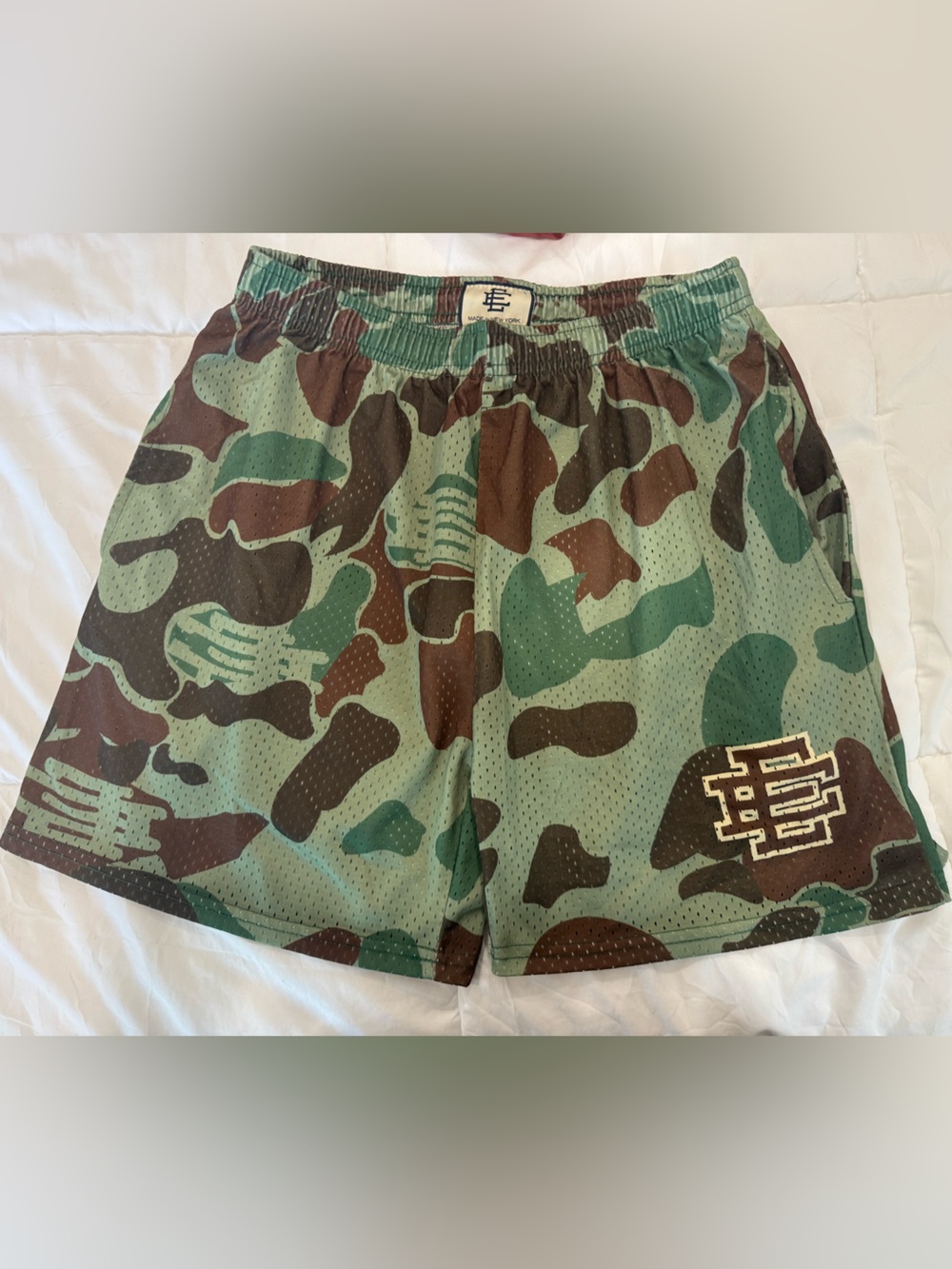 Eric Emanuel Camouflage Athletic Shorts in Green and Brown